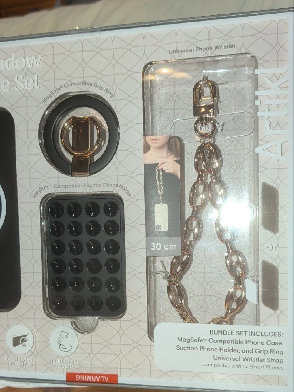 Midnight Shadow Phone Bundle Set: iPhone 15/14/13 - Black Case w Gold Accessorie